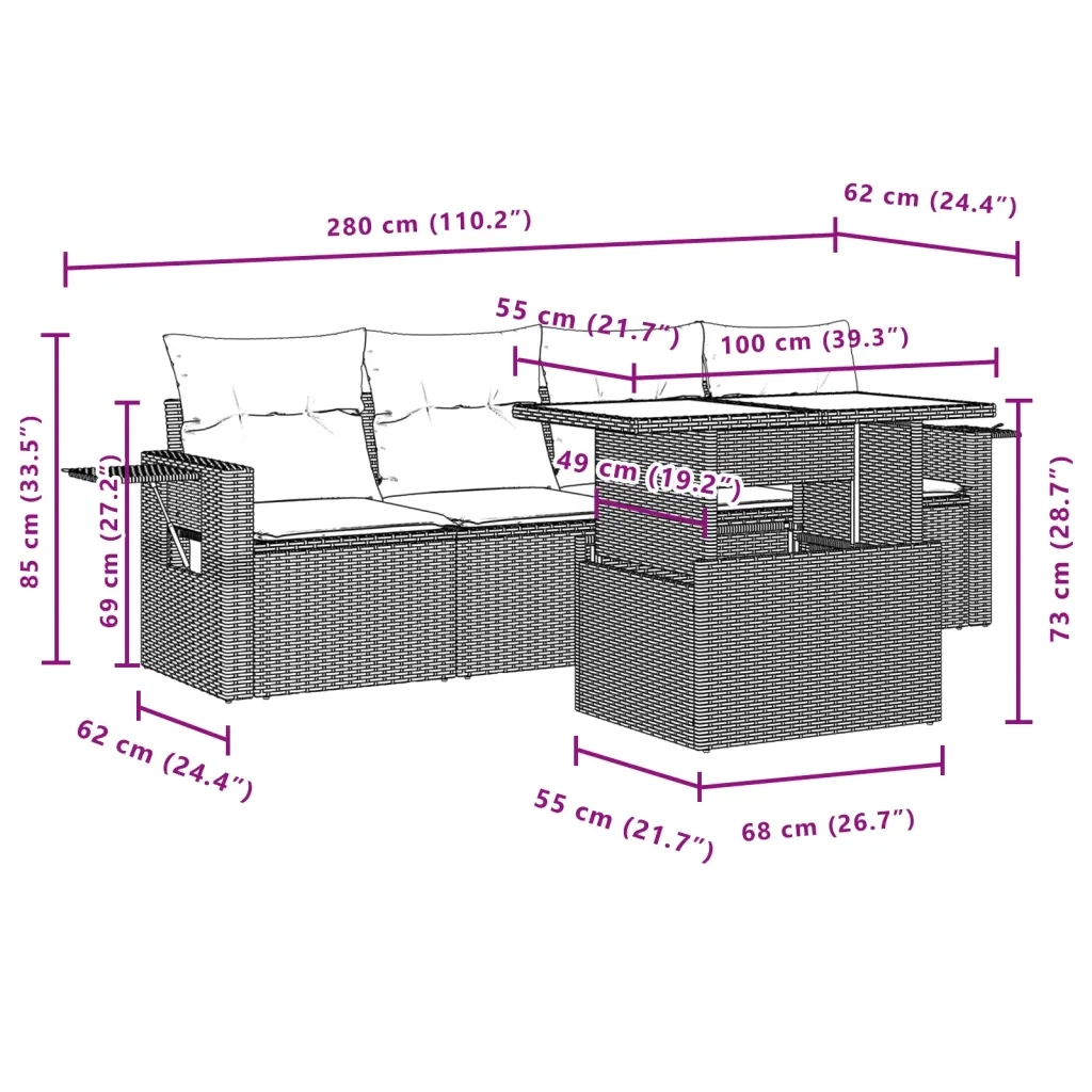 Set Divano da Giardino 5 pz con Cuscini Marrone in Polyrattan 3267733