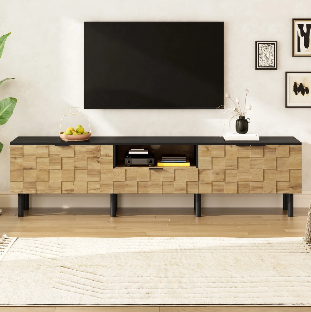 Mobile TV 170x35x44.5 cm con 2 ante; cassetto e vano aperto in pannello truciolare naturale