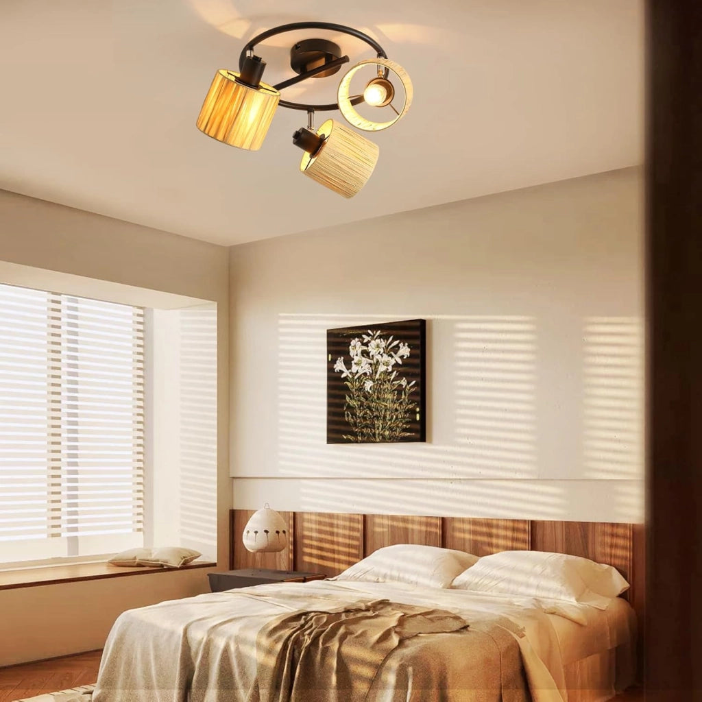 ZMH Faretto da soffitto a 3 luci E14 Nero Naturale Lampada da soffitto Carta Soggiorno