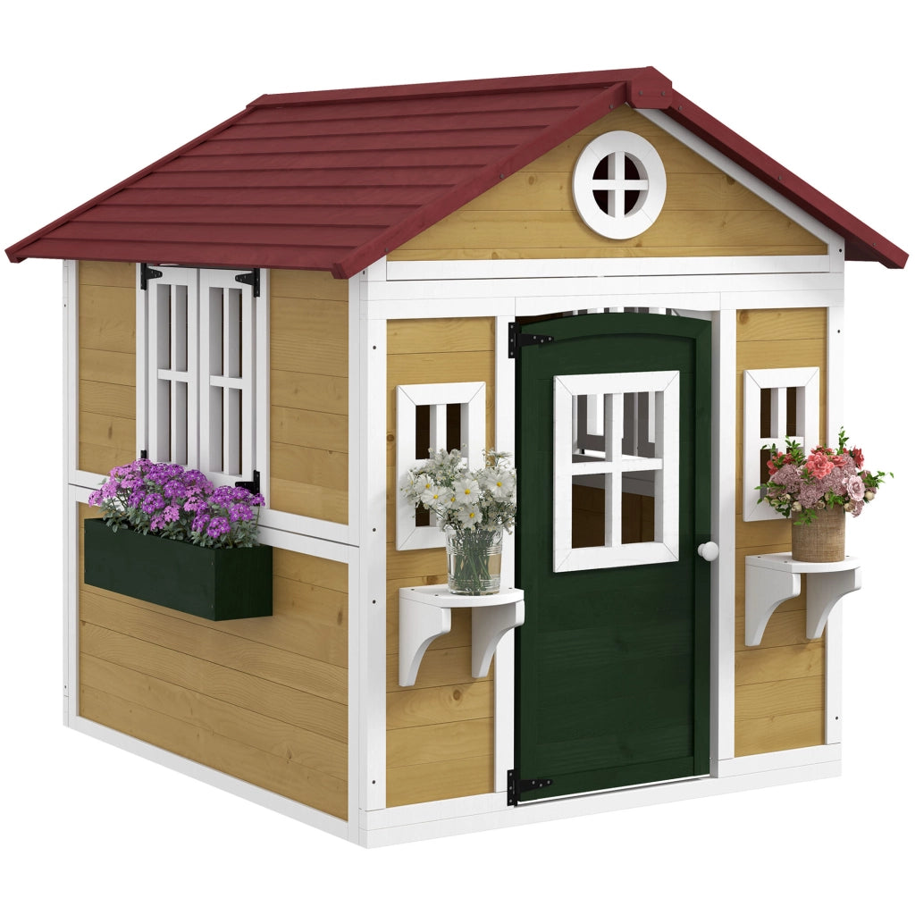Casetta per bambini esterna con porta, finestre e fioriere ¨C zephmum ¨C 114x126x135 cm beige