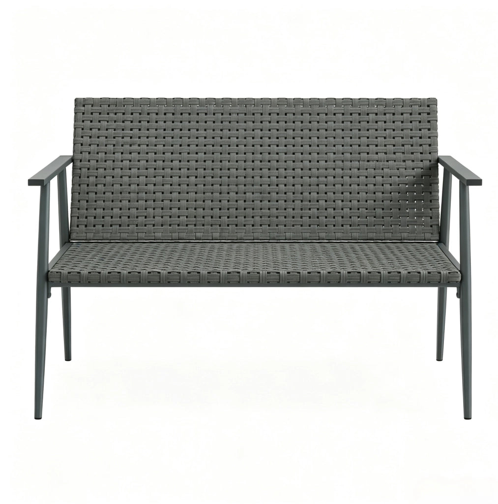 Panchina da giardino 2 posti in resina intrecciata e acciaio zincato; grigio; 110 cm