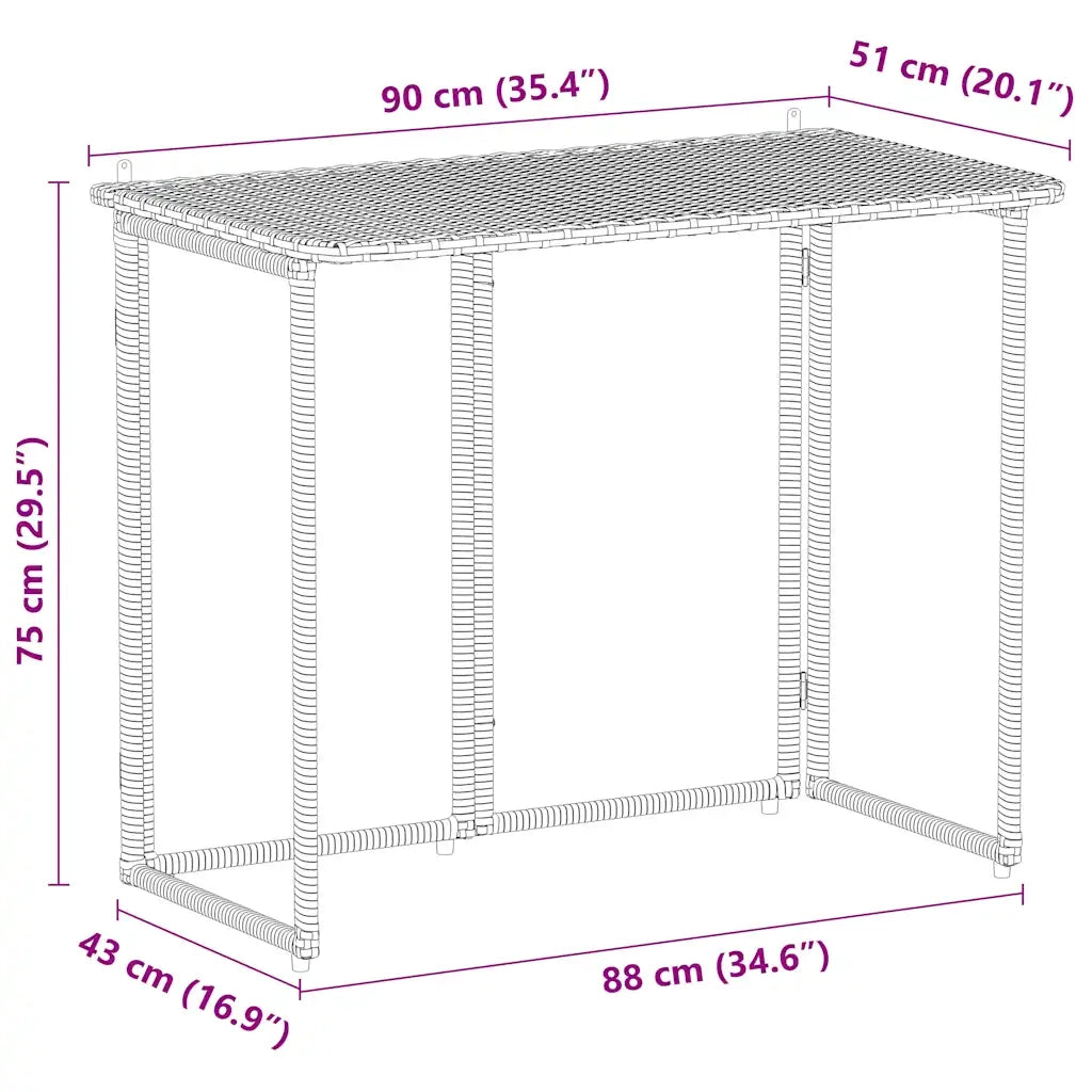 Tavolo da Giardino Pieghevole Nero 90x51x75 cm in Polyrattan 4108254