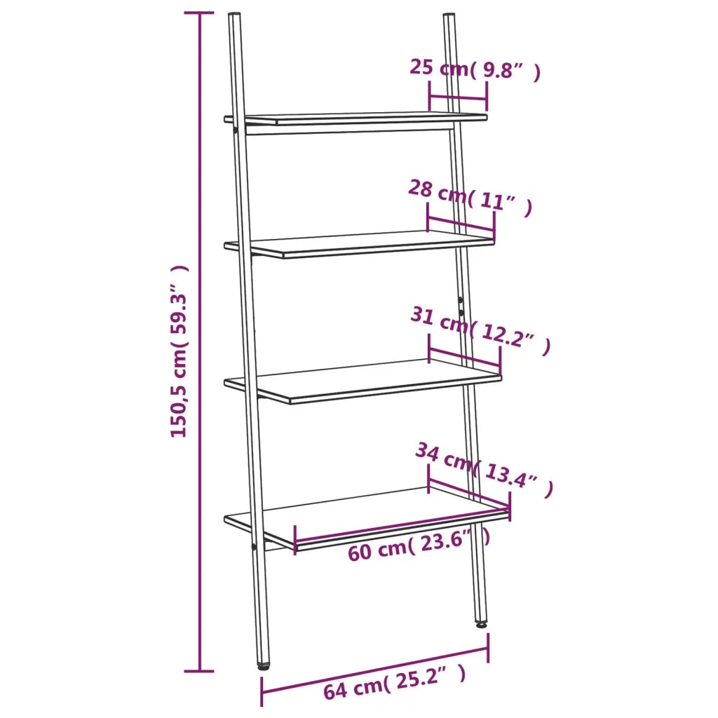 Scaffale Pendente 4 Livelli Marrone Chiaro e Nero 64x34x150,5cm CFW5536714
