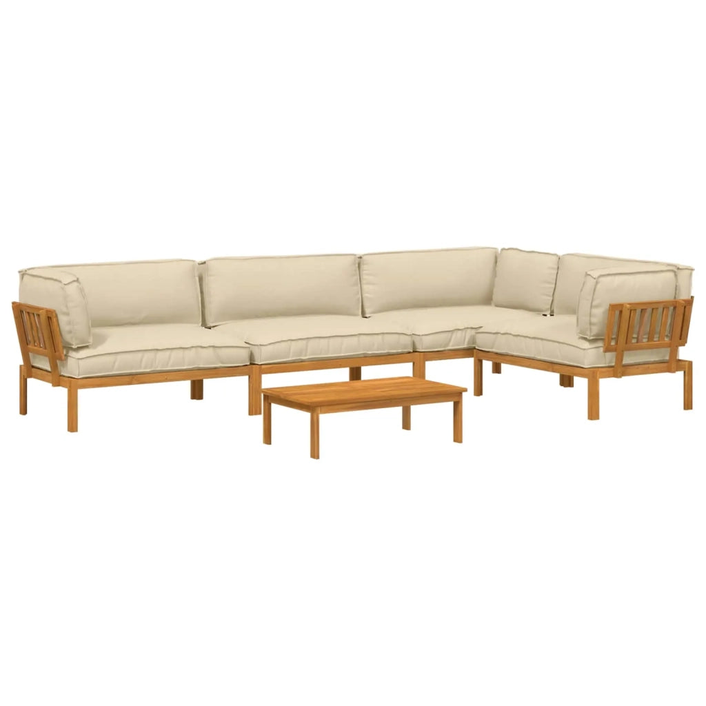 Set di divani con cuscino 5 pcs Beige Legno di Acacia Massello 3418617