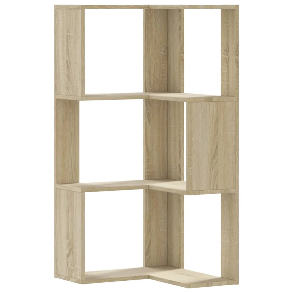 Libreria Angolare 3 Ripiani-Scaffale per Libri-Mobile di Stoccaggio Rovere Sonoma 50x50x102 cm Legno