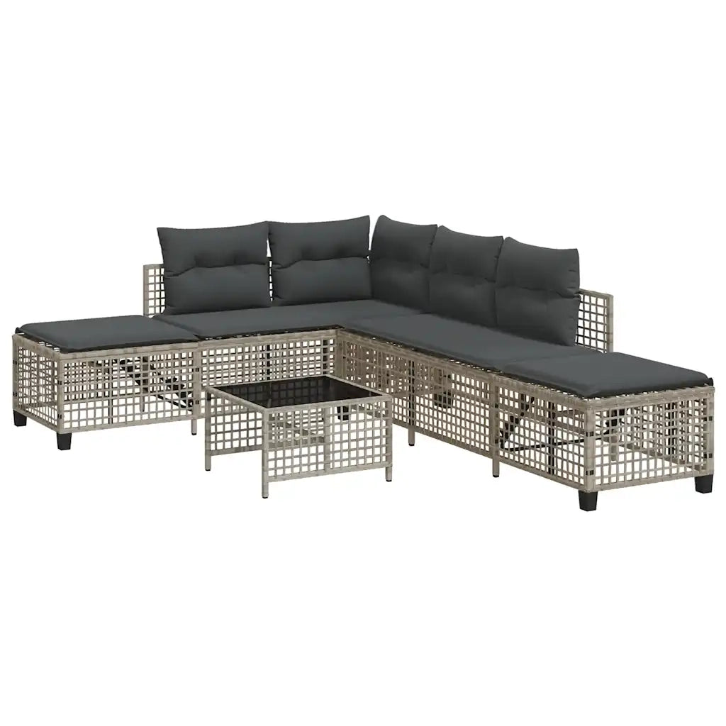 Divani da Giardino ad Angolo 3 pz | Set Salotto da Giardino Cuscini Grigio in Polyrattan