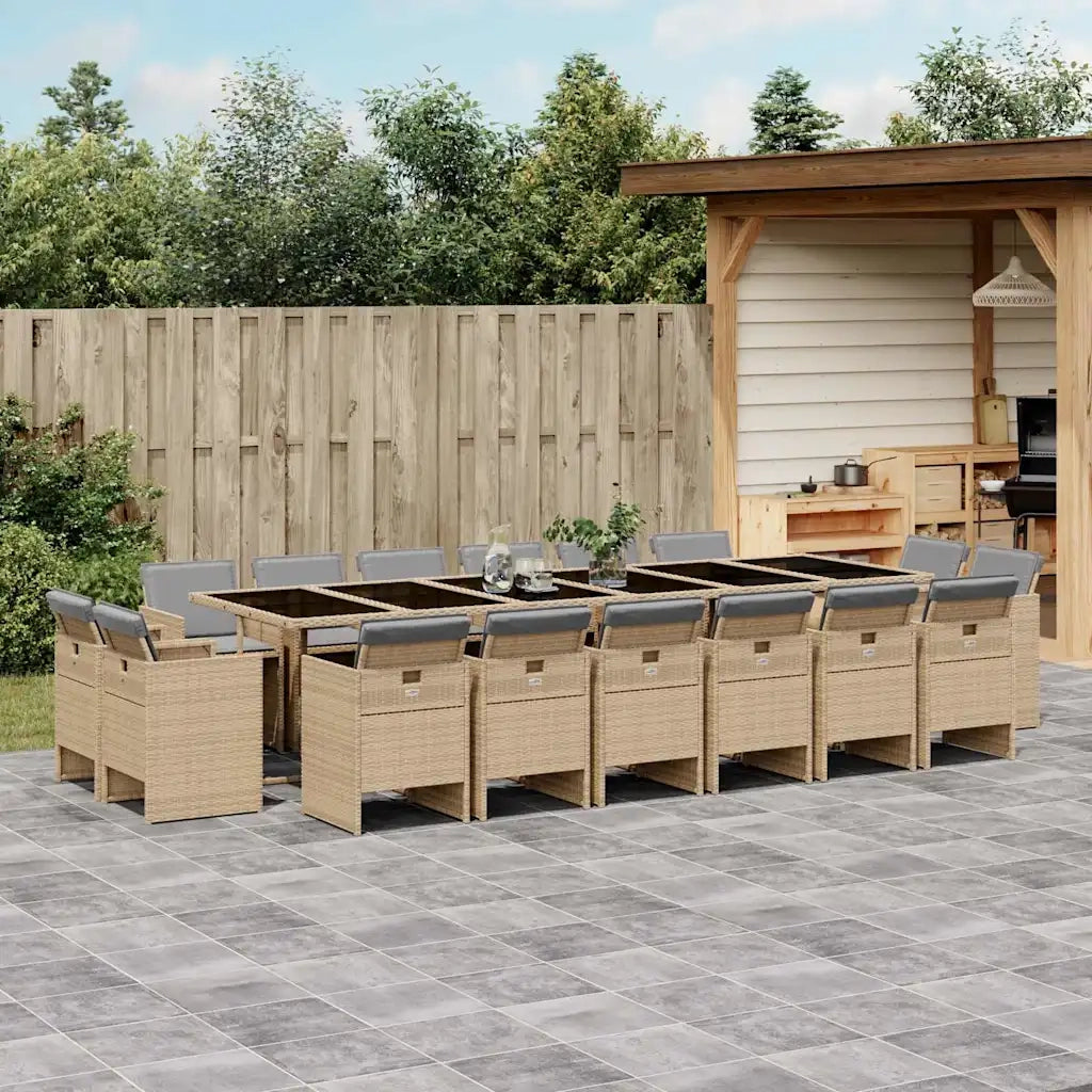 Set Pranzo da Giardino 17 pz con Cuscini Beige Misto Polyrattancod mxl 87191