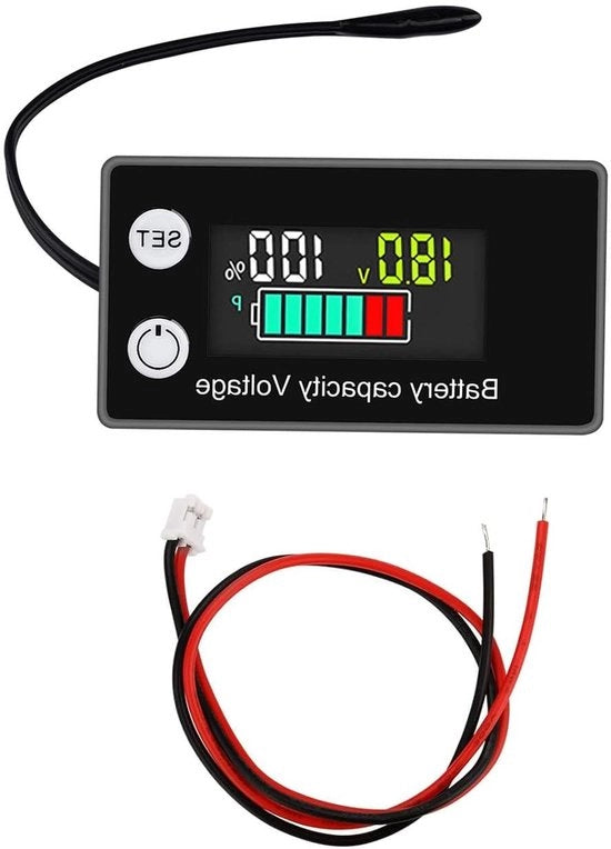 Multimetro batteria con sensore di allarme e display LCD 8-100 V - tester di capacità batterica e controllo di tensione con visualizzazione a colori