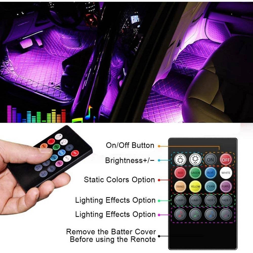 Trade Shop - Striscia Per Auto 48 Led Rgb 4 Barre 8 Colori Modalità Musica Con Telecomando -