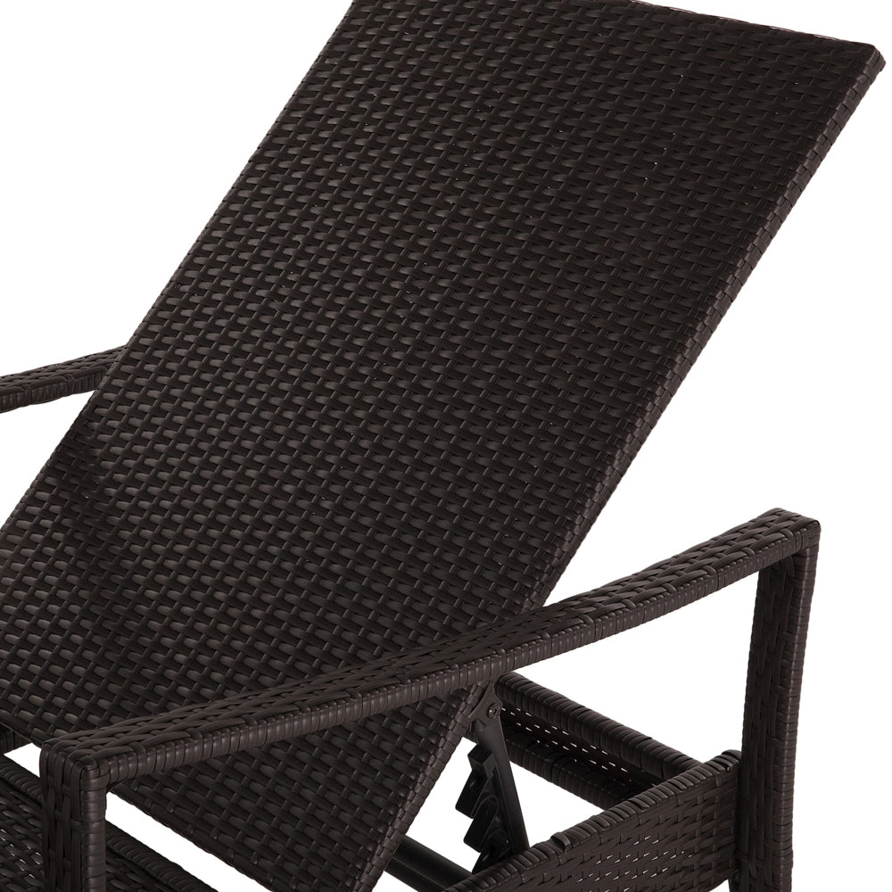 Lettino da esterno da giardino Cuscino in tessuto poliestere rattan marrone e bianco Schienale reclinabile regolabile