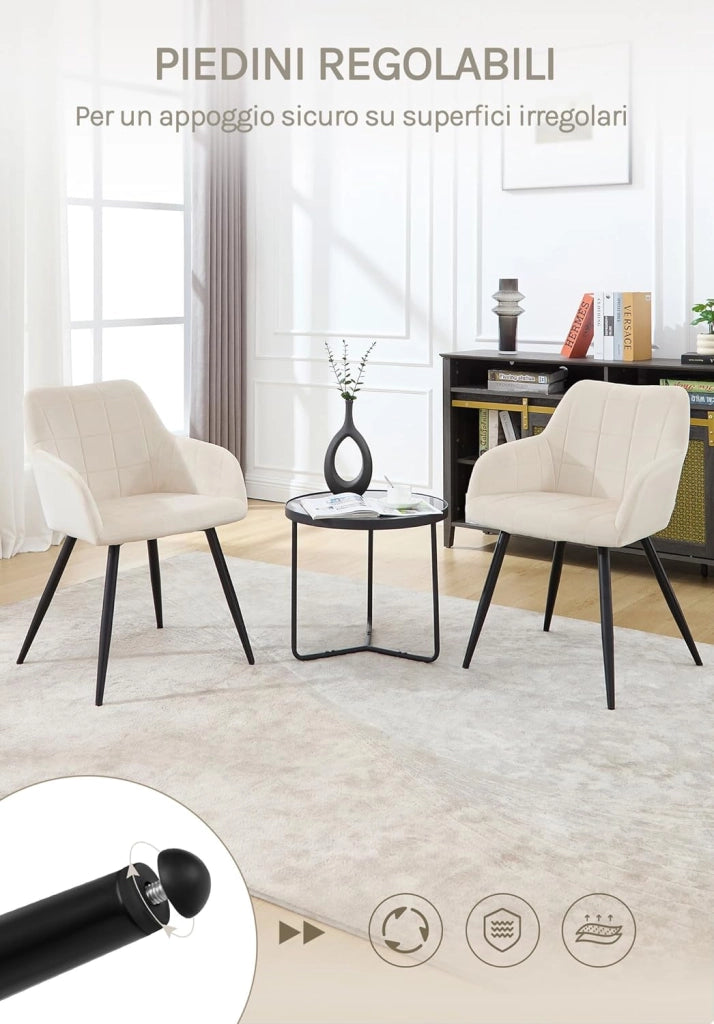 Sedia per Sala da Pranzo Imbottita, Poltroncina in Velluto,Sedia da Cucina con Braccioli e Schienale, Gambe in Metallo, moderne,Crema, BH93cm-1