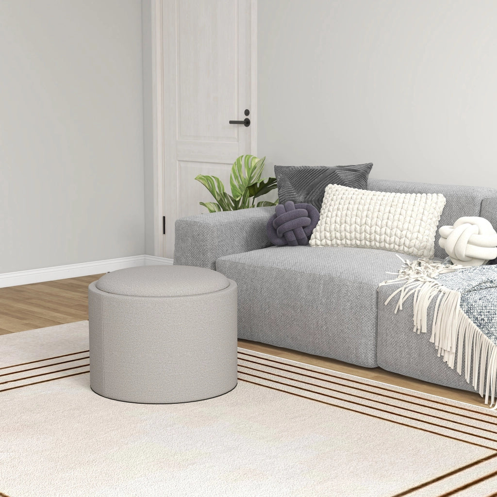 Pouf contenitore imbottito ¨C Xylo ¨C lino grigio chiaro e naturale 56x56x42cm
