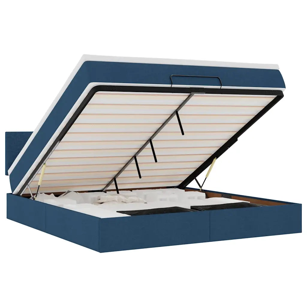 Pouf Letto con Materasso e LED Blu 180x200cm in Tessuto