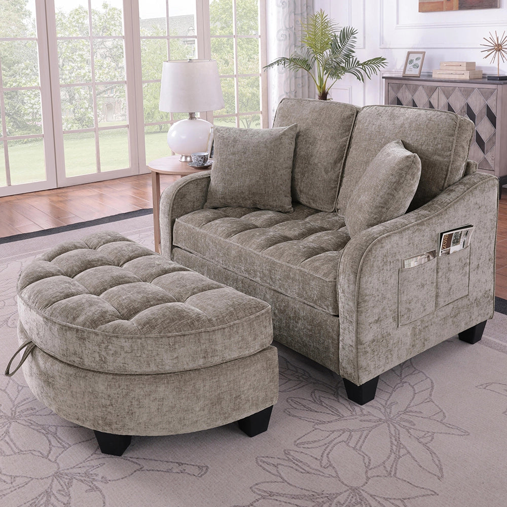 Divano multifunzione 2 in 1 - Xylo - Con pouf, legno eucalipto, marrone