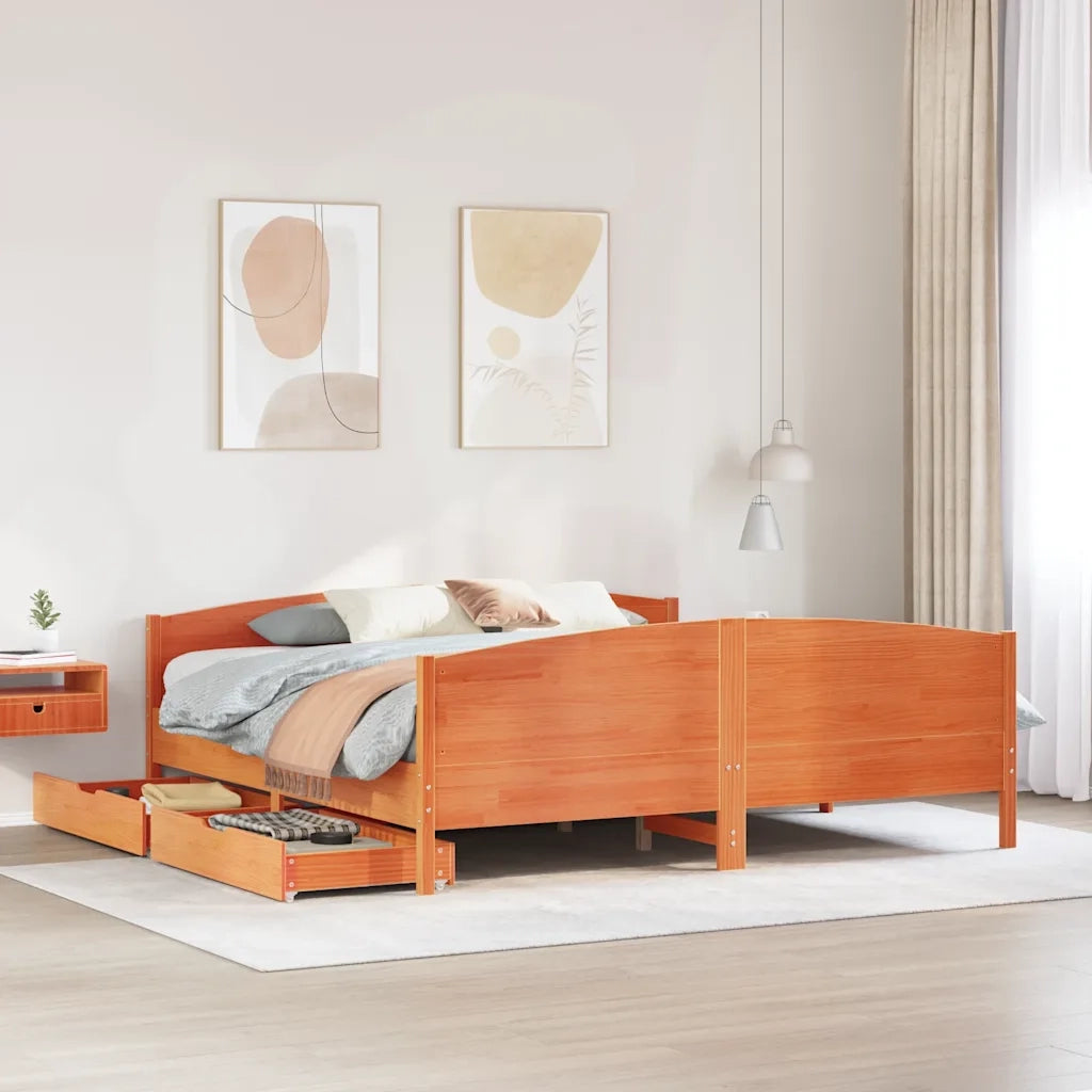 Letto senza Materasso-Struttura Letto Marrone Cera 180x200 cm in Legno di Pino 902373