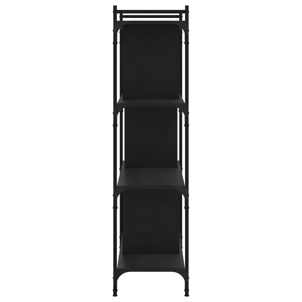 Libreria-Scaffale per Libri-Mobile di Stoccaggio Nera 4 Ripiani 76x32x123 cm Legno Multistrato