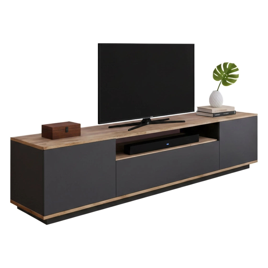 Mobile porta TV Asellina, Credenza da soggiorno, Armadio basso per TV, Base parete attrezzata, 180x45h45 cm, Quercia e Antracite