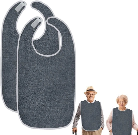 Pacchetto di 2 slabbettti impermeabili per adulti, riutilizzabili e lavabili per anziani, facile da pulire, protettore di abbigliamento unisex con chiusura a clip per anziani e disabili