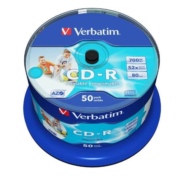 Verbatim cd-r azo wide inkjet printable no id 700 mb 52x 50 pz - 43438/50