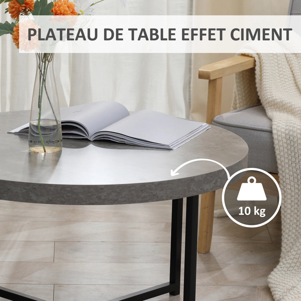 Tavolino da caff¨¨ rotondo effetto cemento in legno e metallo ¨C zephmum ¨C ?80x45 cm