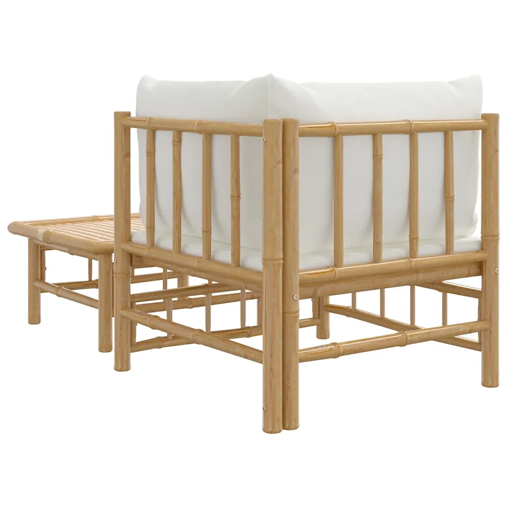 Salotto da Giardino-Set Salotto da Giardino 2pz con Cuscini Bianco Crema in Bamb¨´ 486200