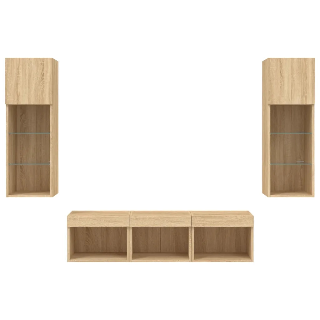 Mobili TV a Muro con LED 5pz-Set di 5 Credenza per TV sospesa Rovere Sonoma Legno Multistrato 108256