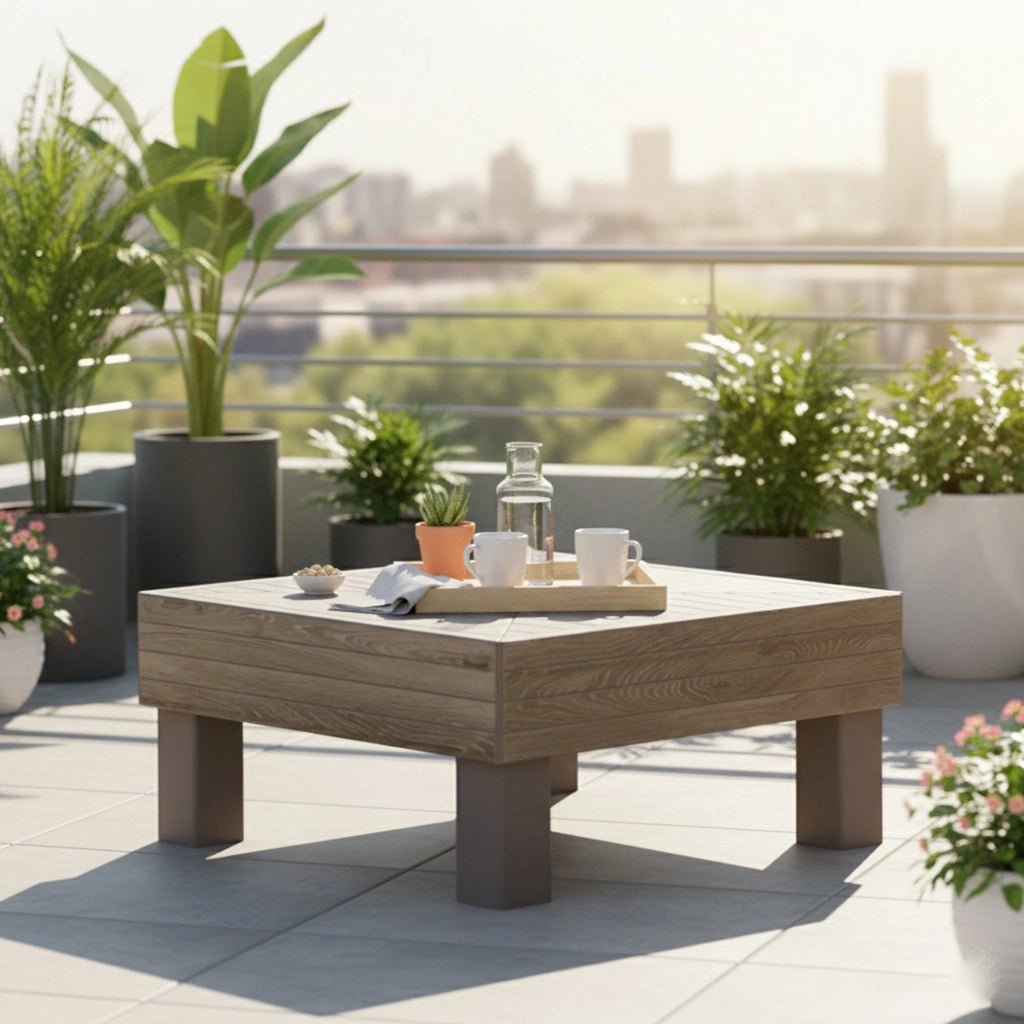 Ionia, Tavolino da Esterno 4 Posti, 65x65x29h cm Marrone Noce