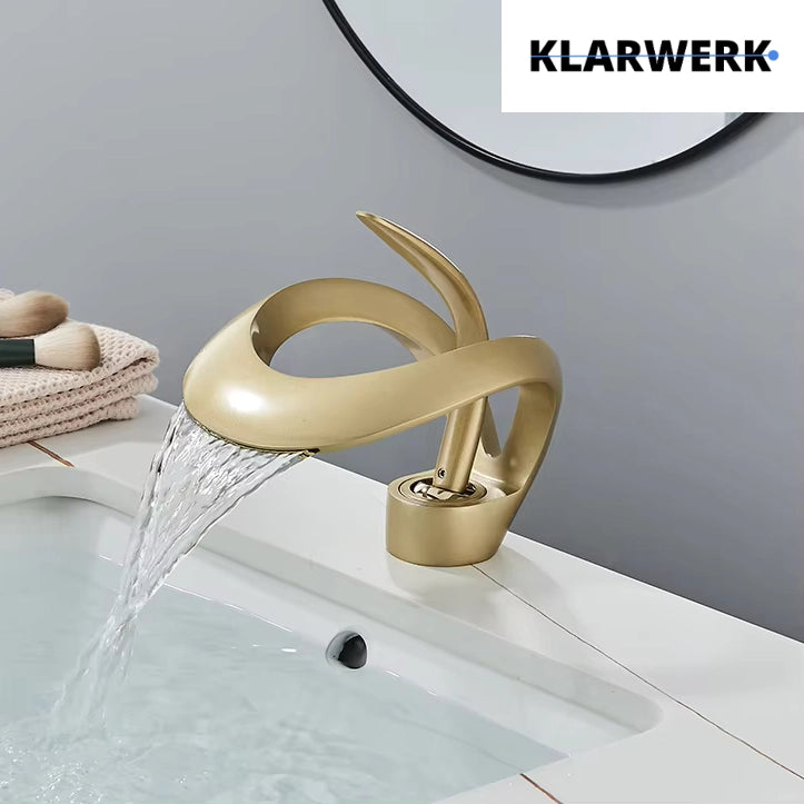 NAVIS | Rubinetto da bagno a cascata di design oro opaco | Elegante in acciaio inossidabile premium per lavelli | Miscelatore hotel 2 attacchi