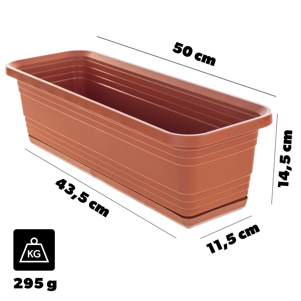 Vaso da fiori per balcone KADAX, 50 cm + sottovaso rosso mattone
