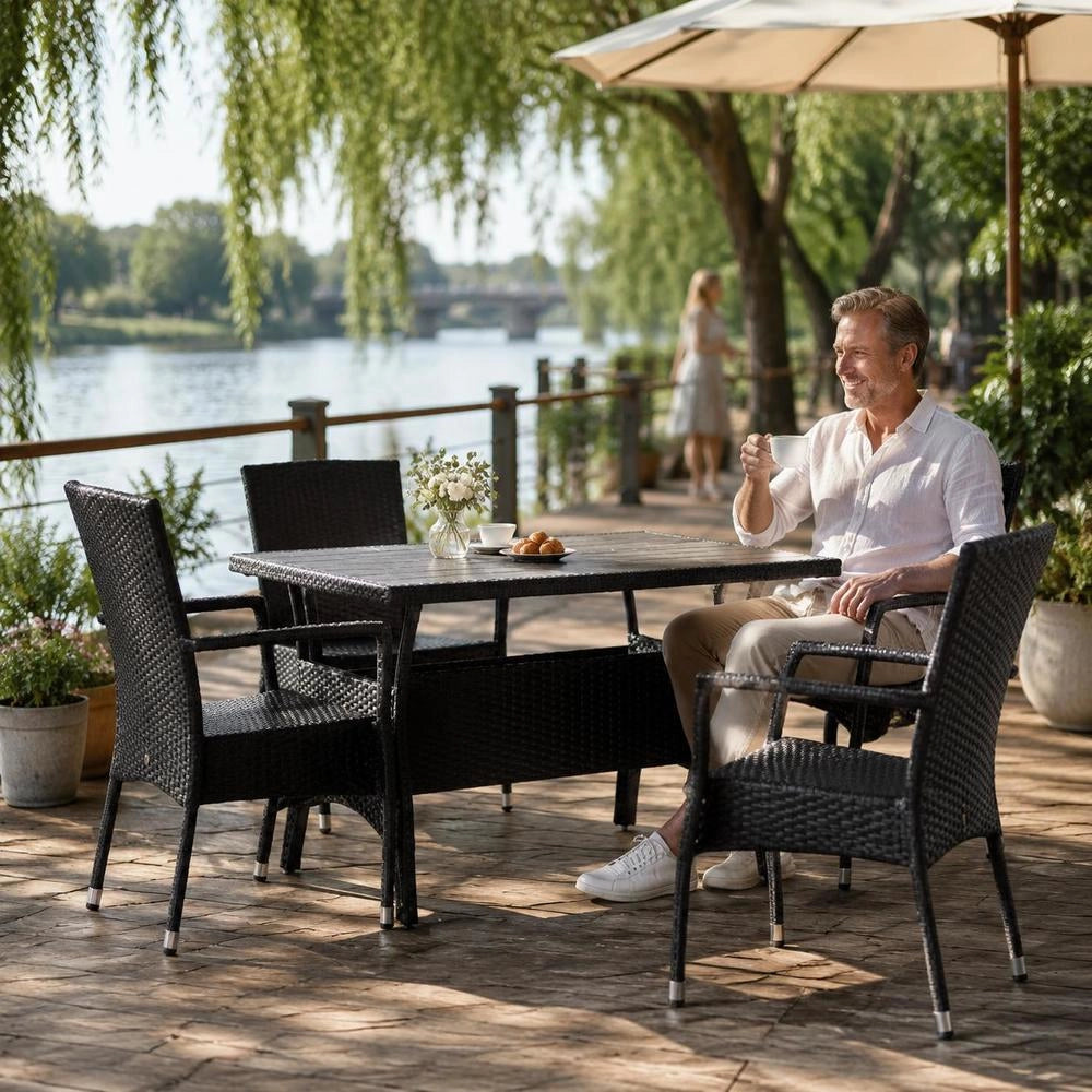 Garden Table Black 120x70x66 Cm Poly Rattan