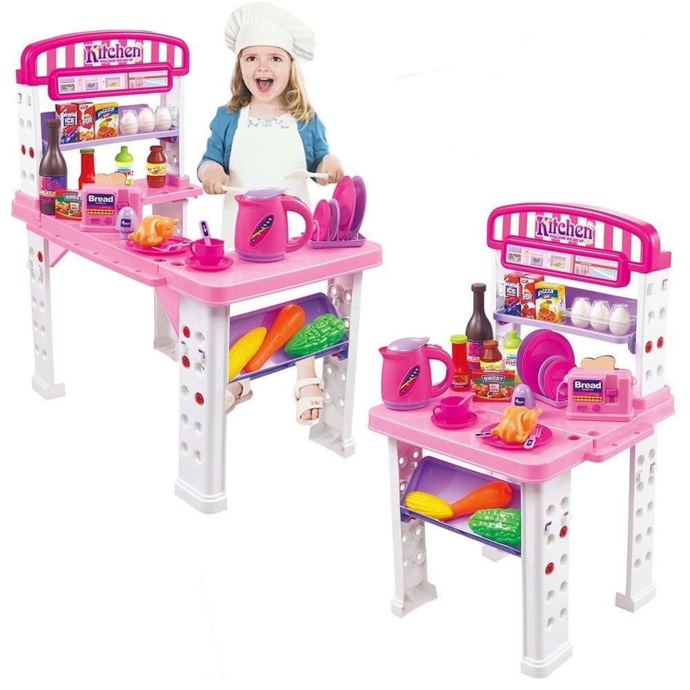 Trade Shop - Playset Cucina Giocattolo Bambini Banco Estensibile Numerosi Accessori Gioco -