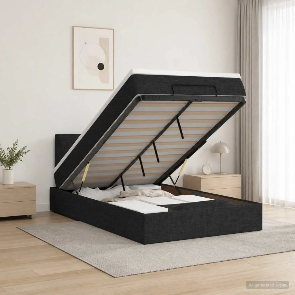 Letto Ottomano con Materasso e LED Nero 120 x 190 cm Tessuto 3458140