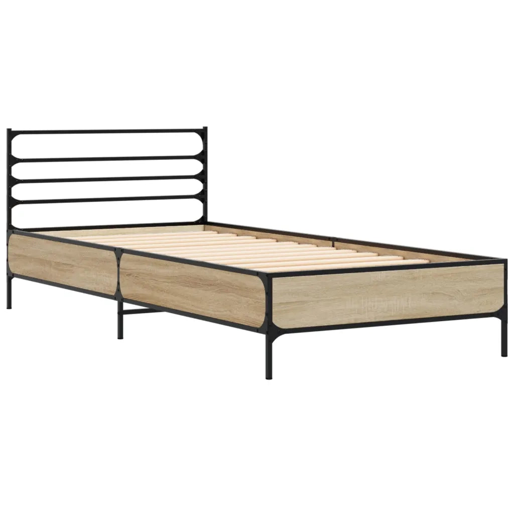 Giroletto-Struttura Letto Rovere Sonoma 100x200 cm Legno Multistrato e Metallo 676589