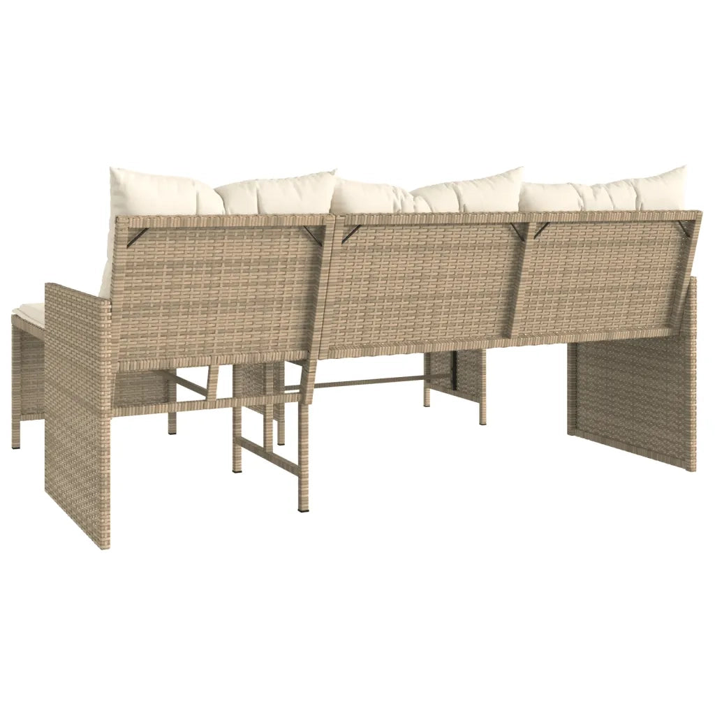 Divano da Giardino con Tavolo e Cuscini a L Beige in Polyrattan 365575