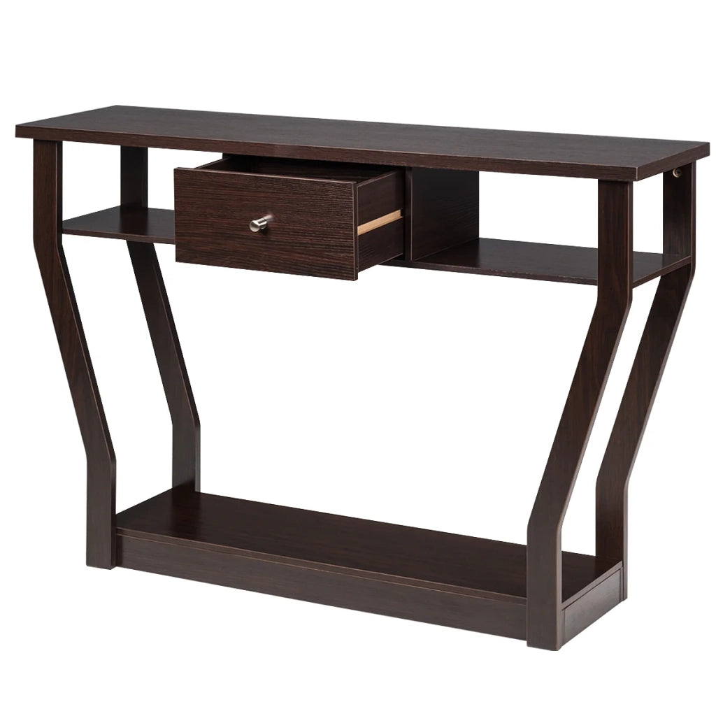 Consolle di design con cassetto e contenitore 120 x 30 x 81 cm finitura moderna in MDF marrone 20_0013835