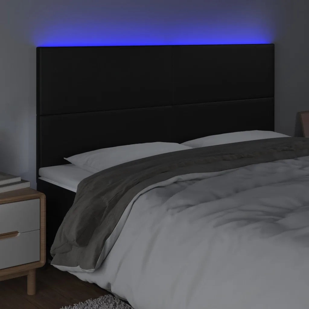 Testiera | Testata a LED Nera 180x5x118/128 cm in Similpelle