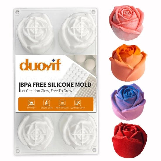 Forma a silicone per cioccolato, fiori, rosa, diametro 65 mm, 6 fori, forma a cioccolato, fiori, forma a rosa, gelatina 3D, forma a silicone per gelatina, mousse, gelato, fiori di ghiaccio per whisky e cocktail
