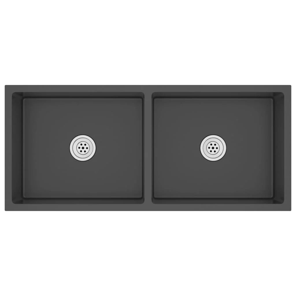 Lavello da cucina fatto a mano lavabo da cucina bagno arredamento per la casa 100 x 44 cm acciaio inox nero 02_0002474