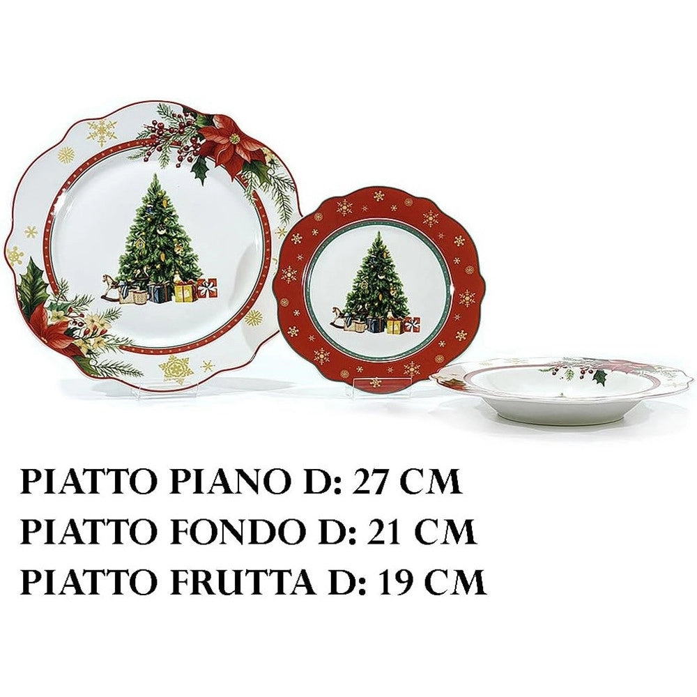 Trade Shop - Servizio Di Piatti Natalizi Da 18pz In Porcellana Per Festività Design Ondulato Elegante -