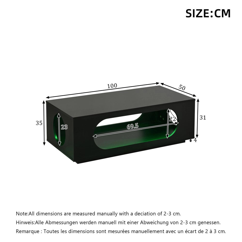 Tavolino da Salotto con LED ¨C Xylo ¨C MDF Nero Lucido, 100x50x35