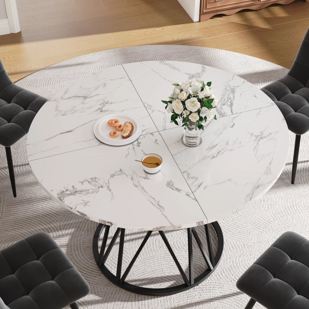 Tavolo da pranzo rotondo 100x100x76 cm con piedini regolabili; MDF effetto marmo nero