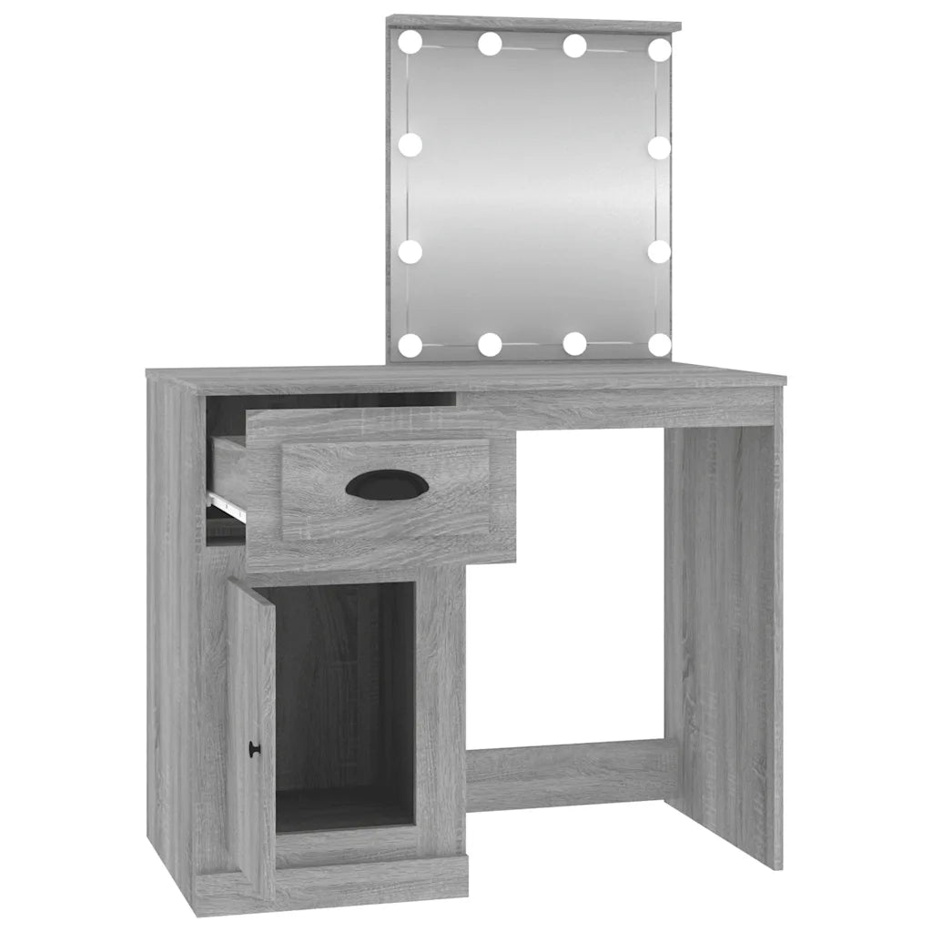 Toeletta | Tavolo da Trucco con LED Grigio Sonoma 90x50x132,5cm Legno Multistrato