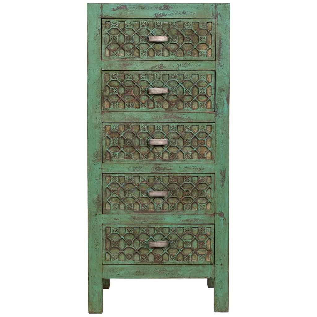 Cassettiera in legno verde fatta a mano 50x40x110h cm