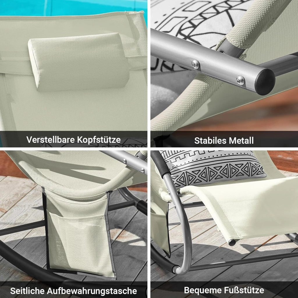 Lettino Sdraio da Giardino a Dondolo - Sedia a Dondolo da Esterno in Textilene Beige con Telaio in Metallo, 150x63x87cm, Lettino Prendisole per Terrazza, Piscina, Patio, OGS28-MI