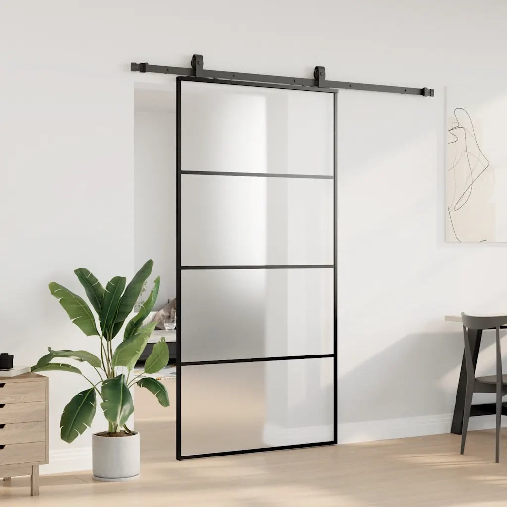 Porta Scorrevole con Ferramenta Nera 102,5x205 cm in Vetro ESG 3375861