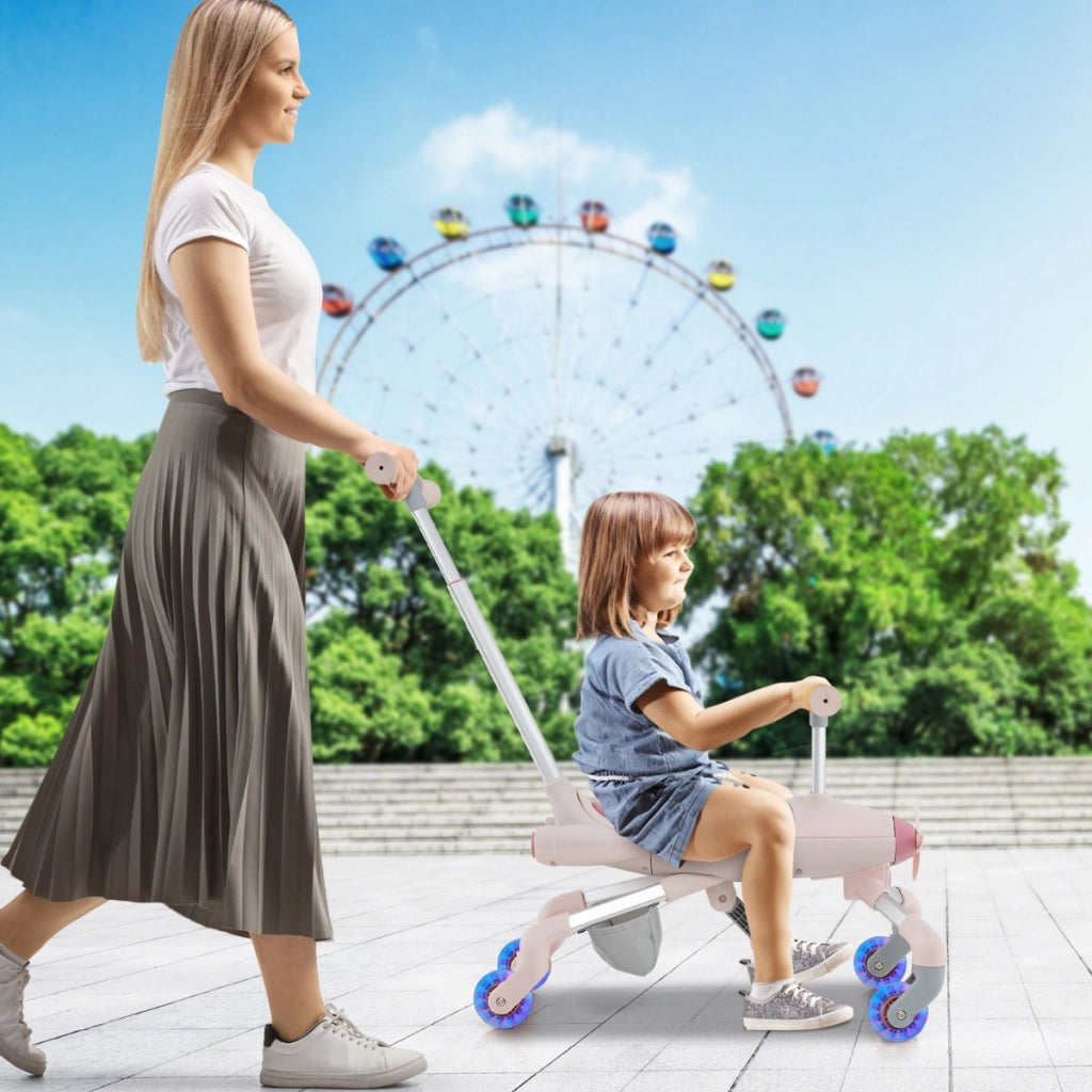 Auto a spinta per bambini di 18-60 mesi con luci a LED maniglia rimovibile e regolabile, Giocattolo scorrevole Rosa-Biciclette e tricicli