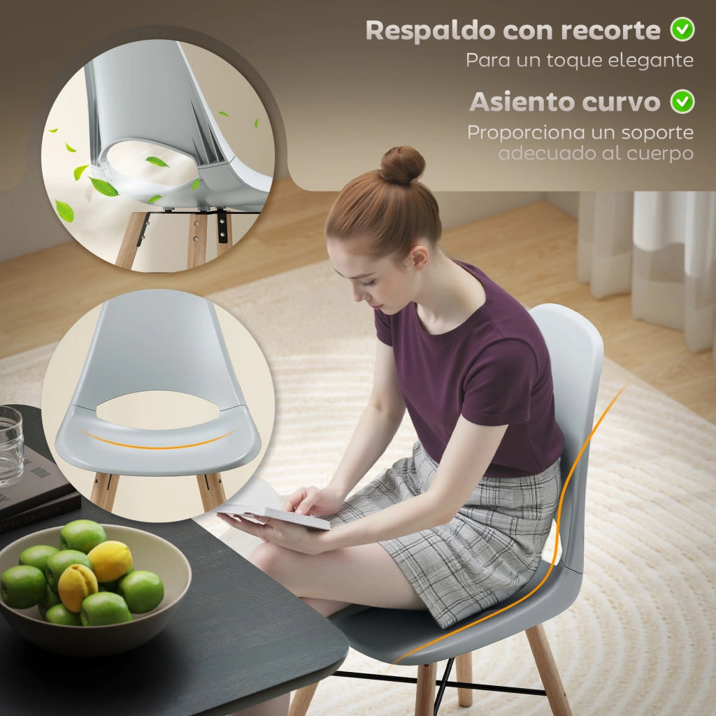 Set 2 Sedie da Pranzo ¨C Xylo ¨C Schienale Curvato Plastica Grigio Gambe Legno