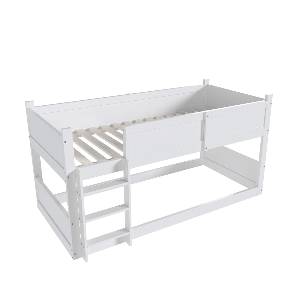 Letto a castello bianco in legno massello con funzione trasformabile 90x200 cm