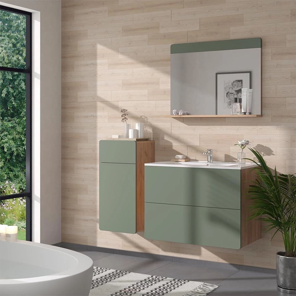 Set di mobili da bagno Izan, Goldkraft rovere/verde, 4 pezzi con unità midi