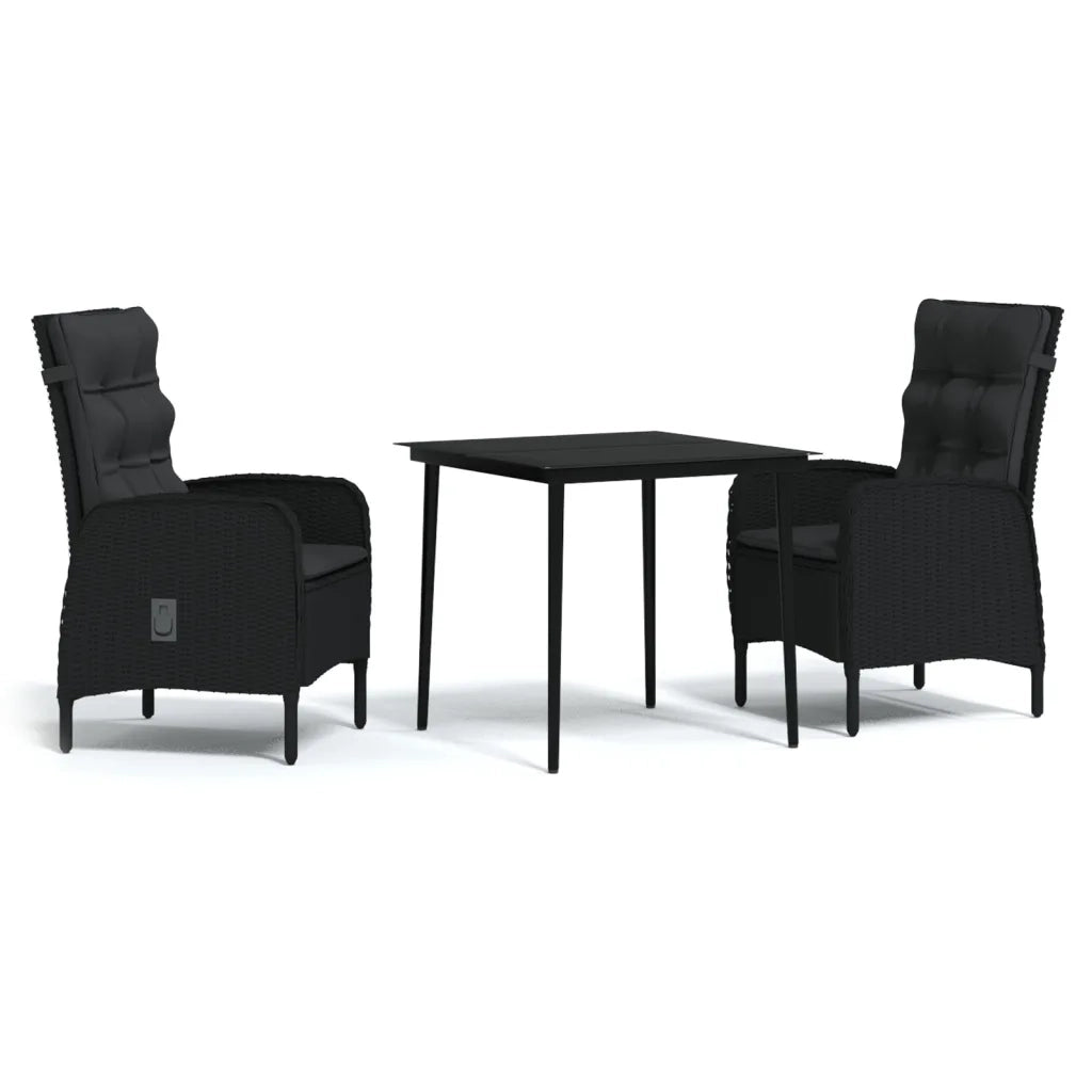 Set da Pranzo per Giardino 3 pz con Cuscini Nero cod mxl 40974